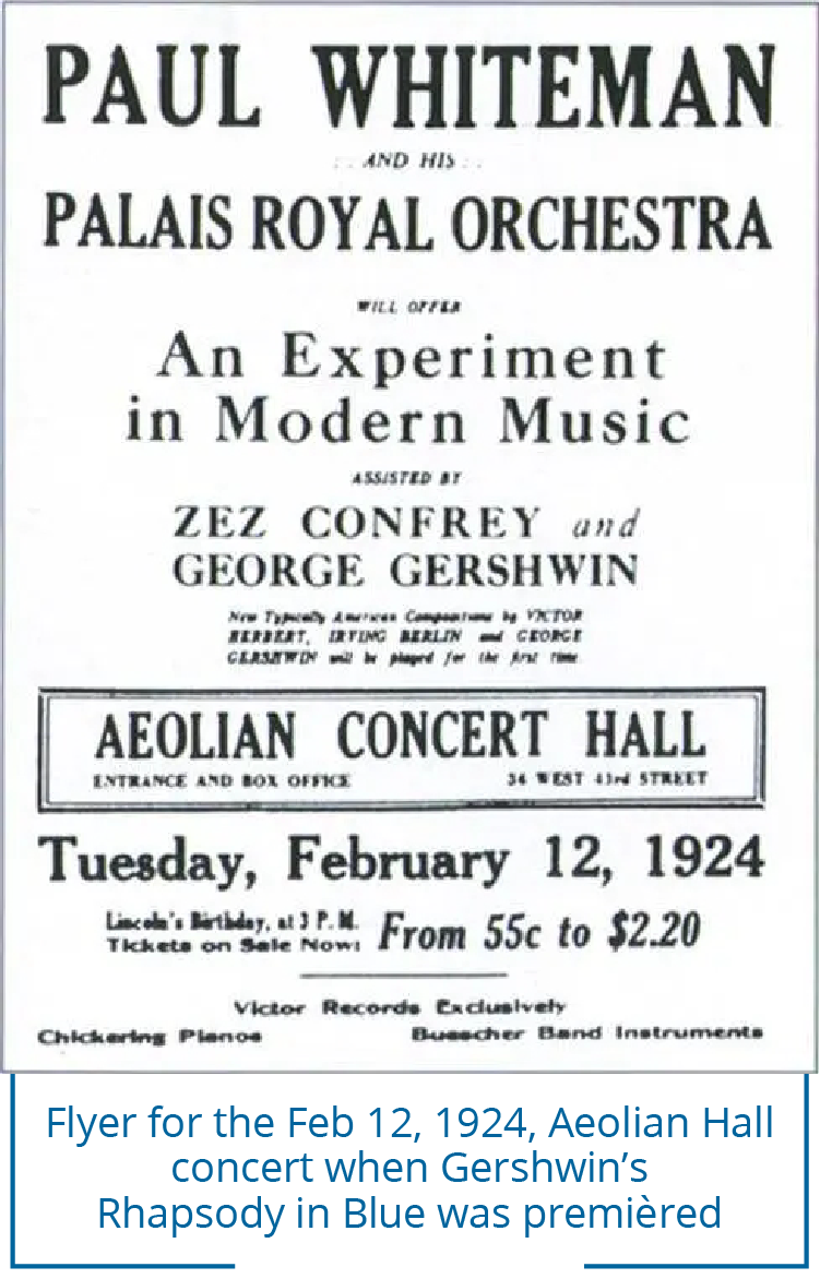 Flyer for the Feb 12, 1924, Aeolian Hall concert when Gershwin’s Rhapsody in Blue was premièred